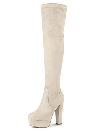 Allegra K Damen Plateau Blockabsatz über Knie High Boots, beige, 40 EU von Allegra K