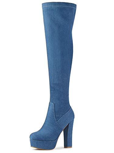 Allegra K Damen Plateau Blockabsatz über Knie High Boots, denim-blau, 40.5 EU von Allegra K