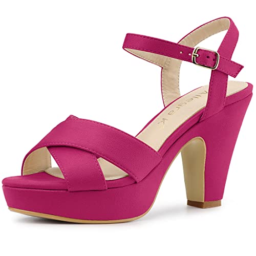 Allegra K Damen Plateau Chunky Heels Slingback Sandalen, hot pink, 39.5 EU von Allegra K