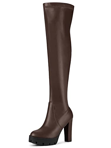 Allegra K Damen Plateau Heels Chunky Heel Overknee High Boots, Kaffee, 40.5 EU von Allegra K