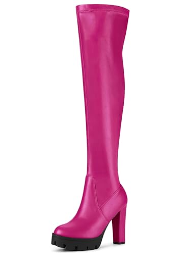 Allegra K Damen Plateau Stiefel Chunky Heel Overknee Hohe Stiefel, Knallpink (Hot Pink), 38 EU von Allegra K
