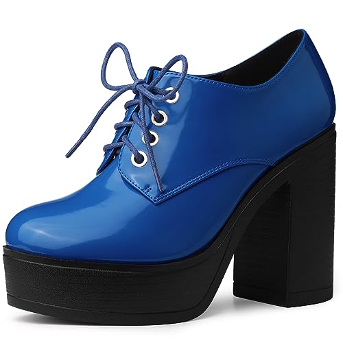 Allegra K Damen Plateau High Chunky Heel Stiefeletten Blau 38 von Allegra K