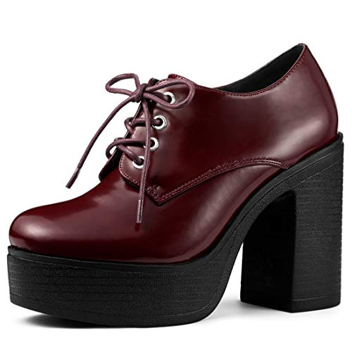 Allegra K Damen Plateau High Chunky Heel Stiefeletten Burgundy 38 von Allegra K