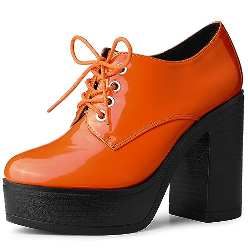 Allegra K Damen Plateau High Chunky Heel Stiefeletten Orange 39 von Allegra K