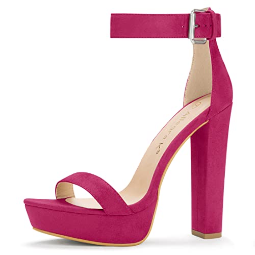 Allegra K Damen Plateau High Heel Knöchelriemen Chunky Heels Sandalen, Knallpink (Hot Pink), 41 EU von Allegra K