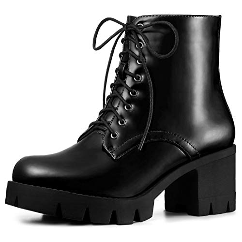 Allegra K Damen Plateau Chunky Heel Combat Boots, Schwarz, 37 EU von Allegra K