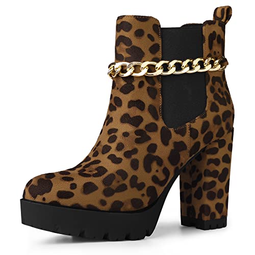 Allegra K Damen-Plateau-Ketten-Klobige High-Heel-Stiefeletten Leopard 37 von Allegra K