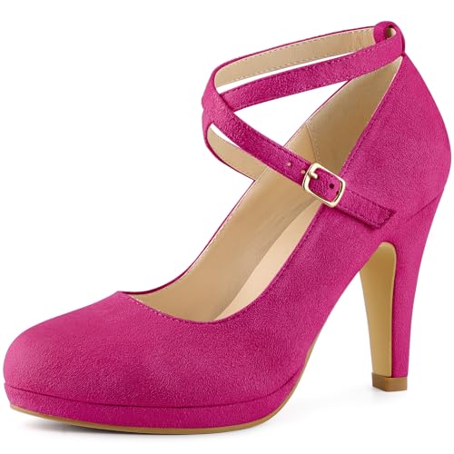 Allegra K Damen Plateau Kreuzriemen Stiletto Heels Mary Jane Pumps, Knallpink (Hot Pink), 37 EU von Allegra K