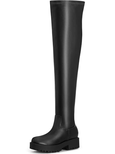 Allegra K Damen Plateau-Stiefel mit rundem Zehenbereich, Stollensohle, klobiger niedriger Absatz, Overknee-Sti, Schwarz, 39.5 EU von Allegra K