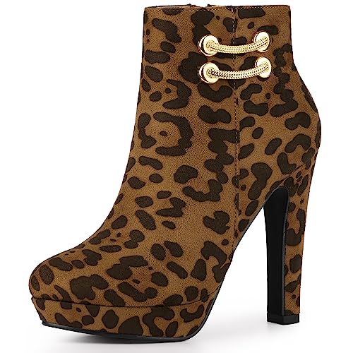 Allegra K Damen Plateau-Stiefeletten mit abgerundeter Spitze und hohem Absatz Leopard 39 von Allegra K