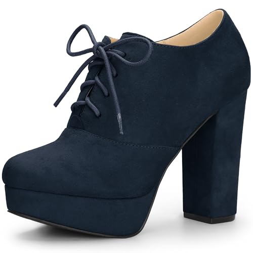 Allegra K Damen Plateau-Stiefeletten zum Schnüren mit klobigem Absatz, Marineblau, 43 EU von Allegra K