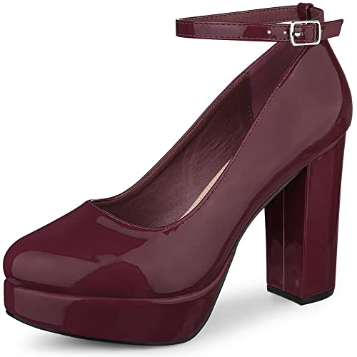 Allegra K Damen Plateaupumps Knöchelriemchen Chunky High Heels Pumps Burgund 38.5 von Allegra K