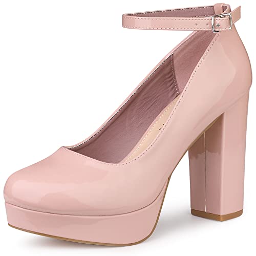 Allegra K Damen Plateaupumps Knöchelriemchen Chunky High Heels Pumps Rosa 36 von Allegra K