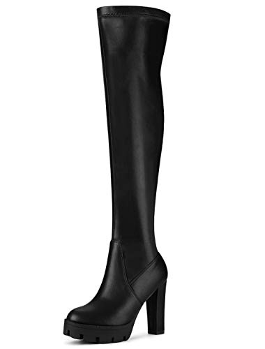 Allegra K Damen Plateauschuhe Chunky Heel Overknee High Boots, schwarz, 41 EU von Allegra K