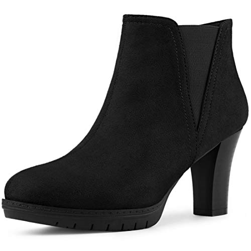 Allegra K Chelsea-Stiefeletten mit runder Zehenpartie und Blockabsatz für Damen Schwarz 37 von Allegra K