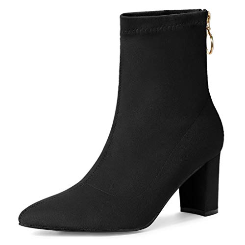 Allegra K Damen Stiefeletten mit spitzem Reißverschluss und klobigem Absatz Schwarz 36 von Allegra K