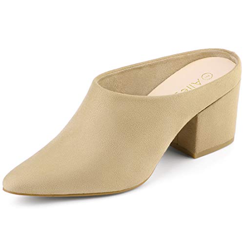 Allegra K Slipper mit spitzer Zehenpartie für Damen mit Blockabsatz Beige 37 von Allegra K