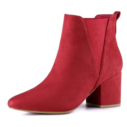 Allegra K Damen Stiefeletten mit spitzem Zehenbereich, Blockabsatz, Chelsea-Stiefel, rot, 39 EU von Allegra K