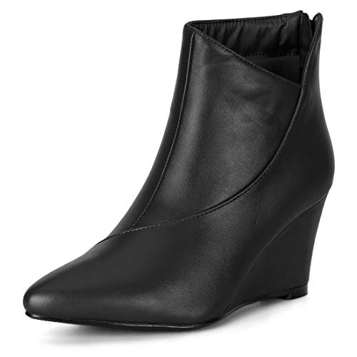 Allegra K Damen-Stiefeletten mit spitzer Zehenpartie und Reißverschluss und Keilabsatz Schwarz 38 von Allegra K