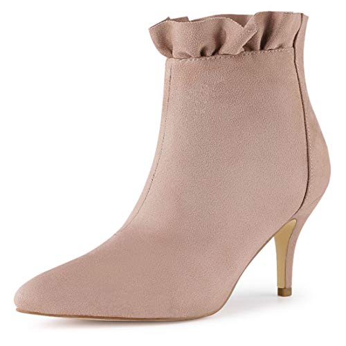 Allegra K Damen-Stiefeletten mit spitzer Zehenpartie, Stiletto-Absatz und Rüschen Altrosa 41 von Allegra K