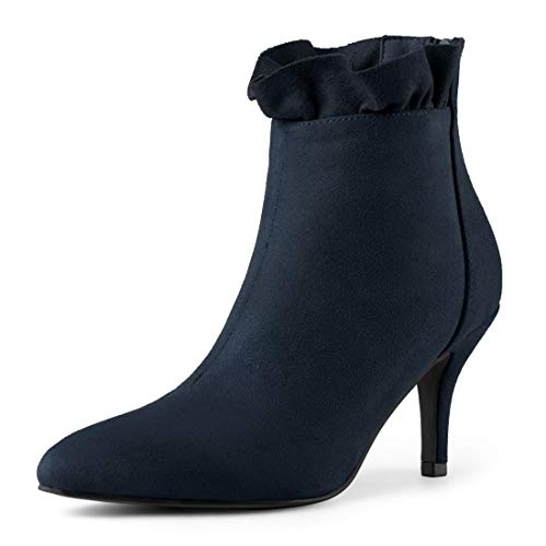 Allegra K Damen-Stiefeletten mit spitzer Zehenpartie, Stiletto-Absatz und Rüschen Navy Blau 37 von Allegra K