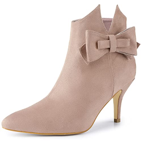 Allegra K Damen-Stiefeletten mit spitzer Zehenpartie und Schleife und Stiletto-Absatz Altrosa 41 von Allegra K