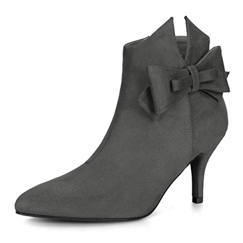 Allegra K Damen-Stiefeletten mit spitzer Zehenpartie und Schleife und Stiletto-Absatz Grau 40 von Allegra K