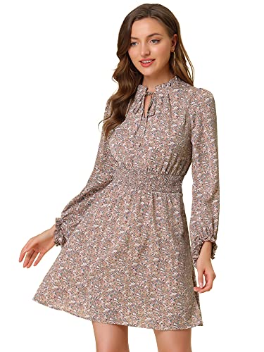 Allegra K Damen Langarm Puffärmel Self Tie Neck Rüschen Taille Blumen Minikleid Kleid Rosa S von Allegra K