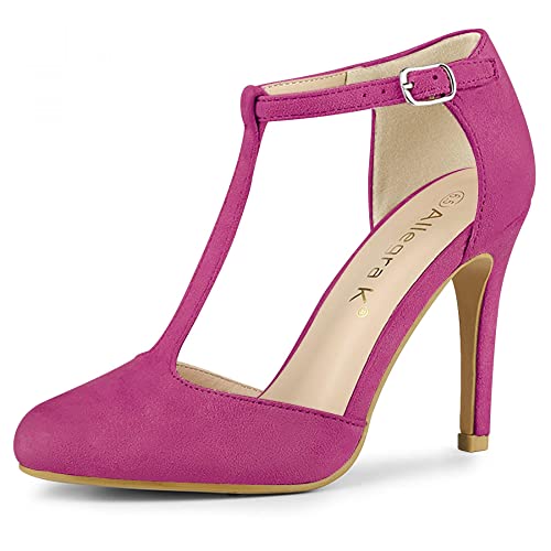 Allegra K Damen Pumps mit Abgerundeter Spitze und Stilettoabsatz mit T-Riemen Pink 39 von Allegra K