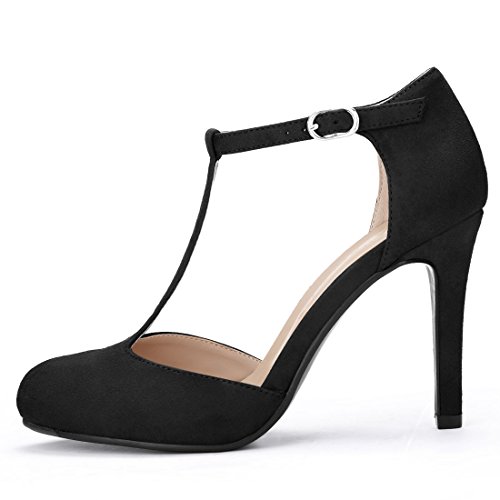 Allegra K Damen Pumps mit Abgerundeter Spitze und Stilettoabsatz mit T-Riemen Schwarz 36 von Allegra K