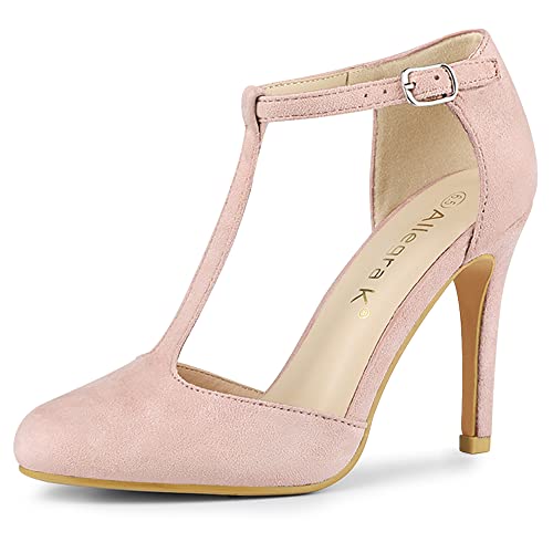 Allegra K Damen Pumps mit Abgerundeter Spitze und Stilettoabsatz mit T-Riemen Staubrosa 36 von Allegra K