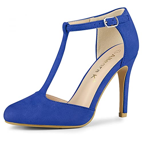 Allegra K Damen Pumps mit Abgerundeter Spitze und Stilettoabsatz mit T-Riemen Tiefes Blau 41 von Allegra K