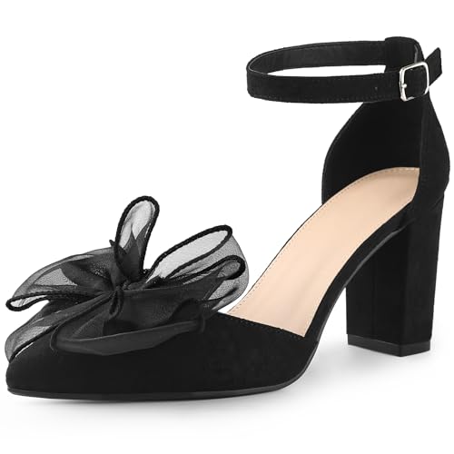 Allegra K Damen-Pumps mit Schleife und spitzer Zehenpartie und Blockabsatz Schwarz 39 von Allegra K