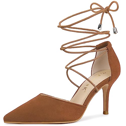 Allegra K Damen Pumps mit Schnürung Spitzschuh Stilettos Pumps Braun 37.5 von Allegra K