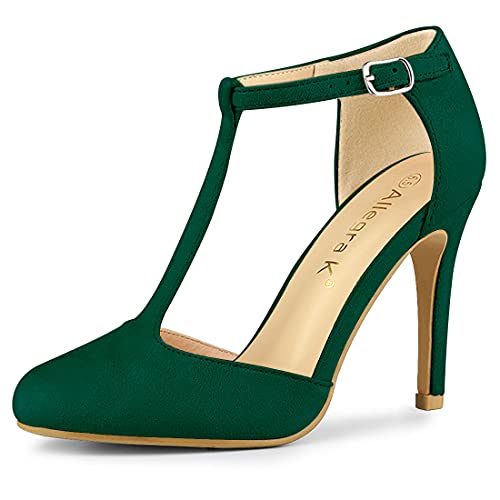 Allegra K Damen Pumps mit abgerundetem Zehenbereich, Stiletto-Absatz, T-Riemen, Kleid, Grün, 38 EU von Allegra K