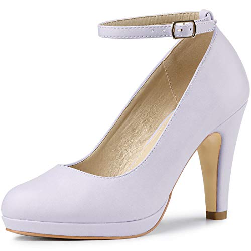 Allegra K Damen Pumps mit rundem Zehenbereich, Stiletto-Absatz, Knöchelriemchen, hellviolett, 37.5 EU von Allegra K