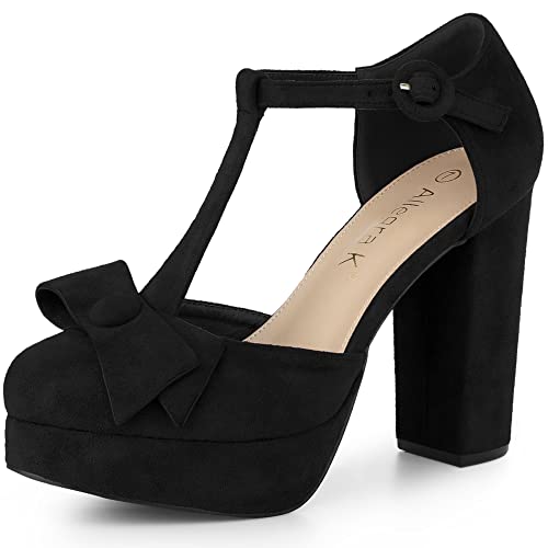 Allegra K Damen-Pumps mit runder Zehenpartie und Blockabsatz und T-Riemchen Schwarz 37.5 von Allegra K