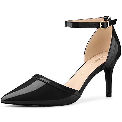 Allegra K Damen Pumps mit spitzem Zehenbereich, Knöchelriemen, Stiletto-Absatz, Pumps, Schwarz , 40 EU von Allegra K