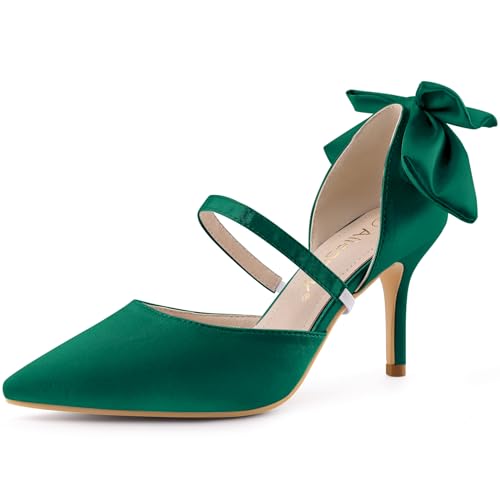 Allegra K Damen Pumps mit spitzem Zehenbereich, Schleife, Satin, Stiletto-Absätze, Dunkelgrün, 39 EU Allegra K Damen Pumps mit spitzem Zehenbereich, Schleife, Satin, Stiletto-Absätze, Dunkelgrün, 39 EU von Allegra K