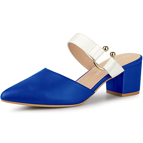 Allegra K Damen Pumps mit spitzer Zehenpartie und klobigem Absatz Blau Weiss 39 von Allegra K