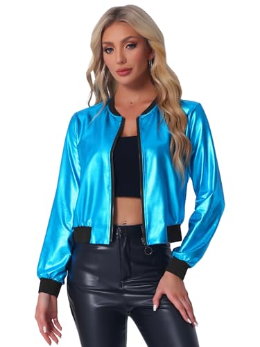 Allegra K Damen Bomberjacke Reißverschluss Langarm Party Leicht Streifen Metallic Jacke Pfauenblau M Allegra K Damen Bomberjacke Reißverschluss Langarm Party Leicht Streifen Metallic Jacke Pfauenblau M von Allegra K
