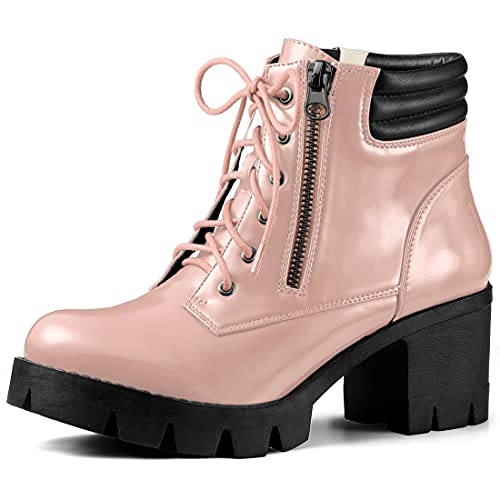 Allegra K Damen Stiefeletten mit Reißverschluss und Blockabsatz mit Lug-Sohle Rosa 39 von Allegra K