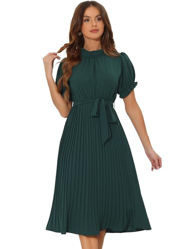 Allegra K Damen Retro Casual Kleid Rüschen Midi A-Linie Plissee Kurzärm Kleid mit Gürtel Dunkelgrün M Allegra K Damen Retro Casual Kleid Rüschen Midi A-Linie Plissee Kurzärm Kleid mit Gürtel Dunkelgrün M von Allegra K