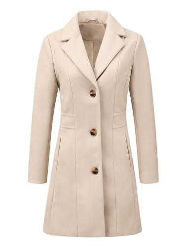 Allegra K Damen Revers Mantel Elegant Einreihige Langarm Arbeit Wintermäntel Großes Weiß XL von Allegra K