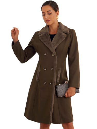 Allegra K Damen Revers Mantel Kunstpelz Modisch Zweireihig Warm den Wintermantel Dunkelbraun XL von Allegra K