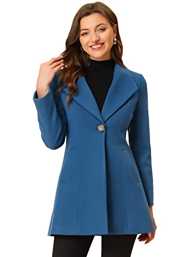 Allegra K Damen Reverskragen geknöpfte Outwear Elegant Arbeit Wintermantel, Grau, Blau, S von Allegra K