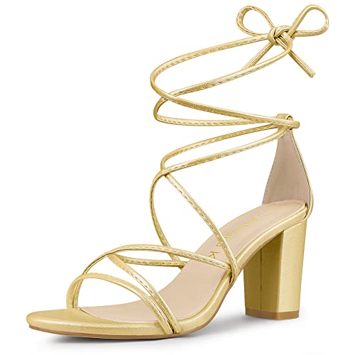 Allegra K Damen Riemchen Riemchen Schnürschuh Chunky Heel Sandalen, Gold, 42.5 EU von Allegra K