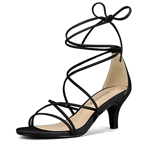 Allegra K Damen Riemchen-Sandalen mit Kitten-Absatz zum Schnüren Schwarz 38 von Allegra K