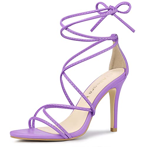 Allegra K Damen Riemchenabsätze Schnürsandalen mit Stiletto-Absatz Lavendel 40 von Allegra K