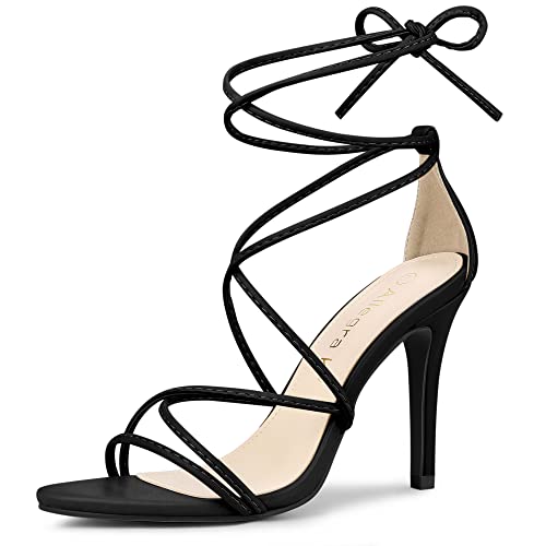 Allegra K Damen Riemchenabsätze Schnürsandalen mit Stiletto-Absatz Schwarz 39 von Allegra K